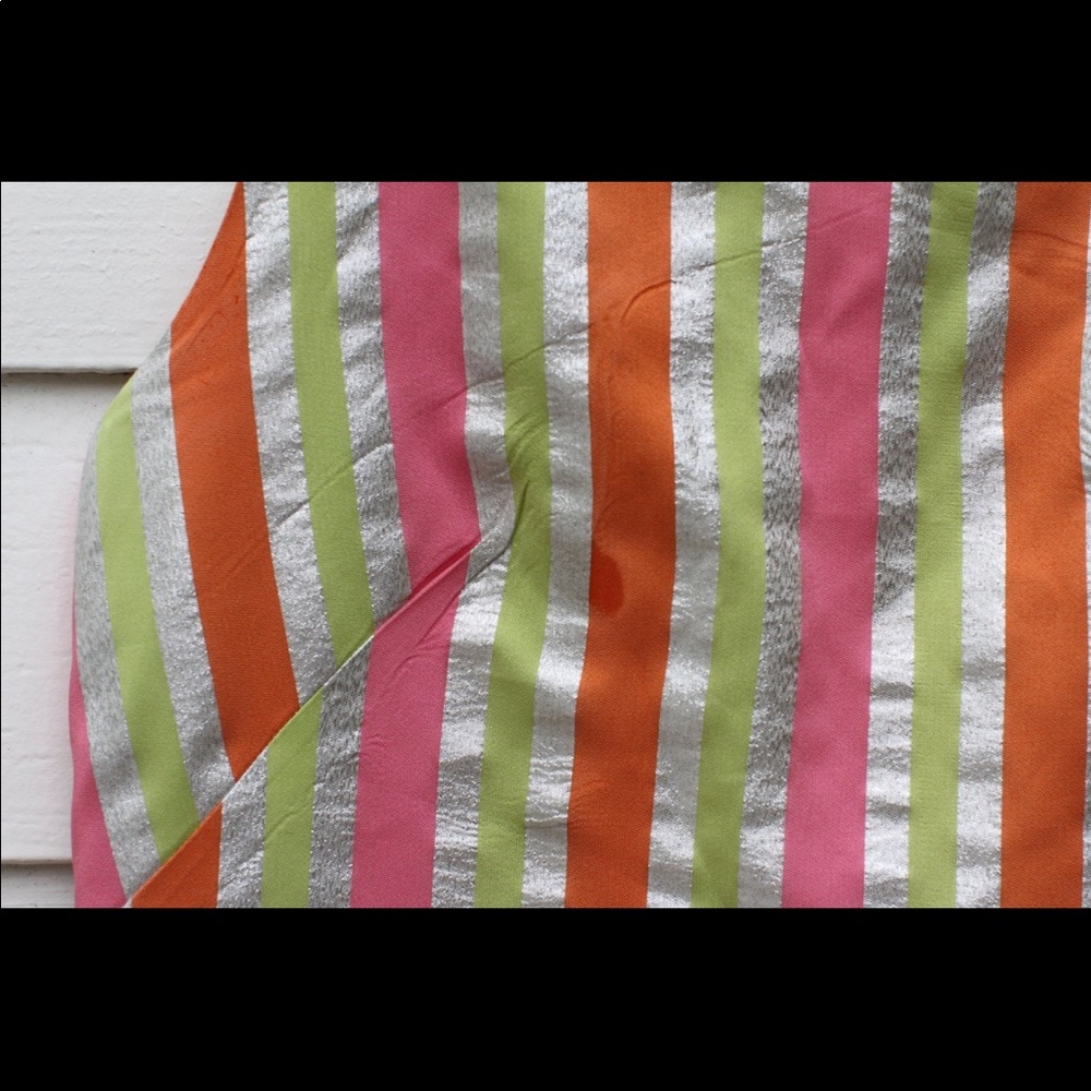 Circus Stripes Silver Mini-Dress Vintage 1960s Sleeveless Shift Ruffle Collar xs - Picture 4 of 4